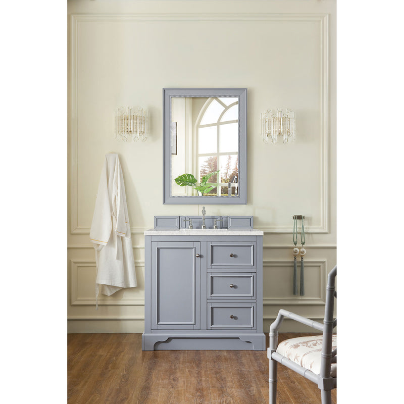 James Martin De Soto 36" Single Vanity Silver Gray with 3 cm Eternal Serena Quartz Top 825-V36-SL-3ESR