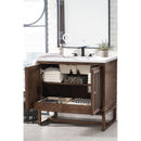 James Martin Athens 36" Single Vanity Cabinet Mid Century Acacia with 3 cm Carrara White Top E645-V36-MCA-3CAR