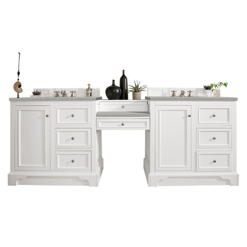 James Martin De Soto 94" Double Vanity Set Bright White with Makeup Table 3 cm Eternal Serena Quartz Top 825-V94-BW-DU-ESR