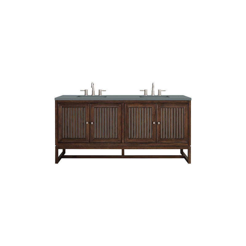 James Martin Athens 72" Double Vanity Cabinet Mid Century Acacia with 3 cm Cala Blue Top E645-V72-MCA-3CBL