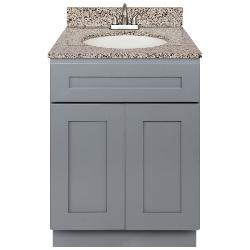 Cherry Bathroom Vanity 24", Burlywood Granite Top, Faucet LB5B BU254-24CG-5B