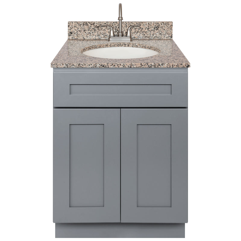 Cherry Bathroom Vanity 24", Burlywood Granite Top, Faucet LB6B BU254-24CG-6B