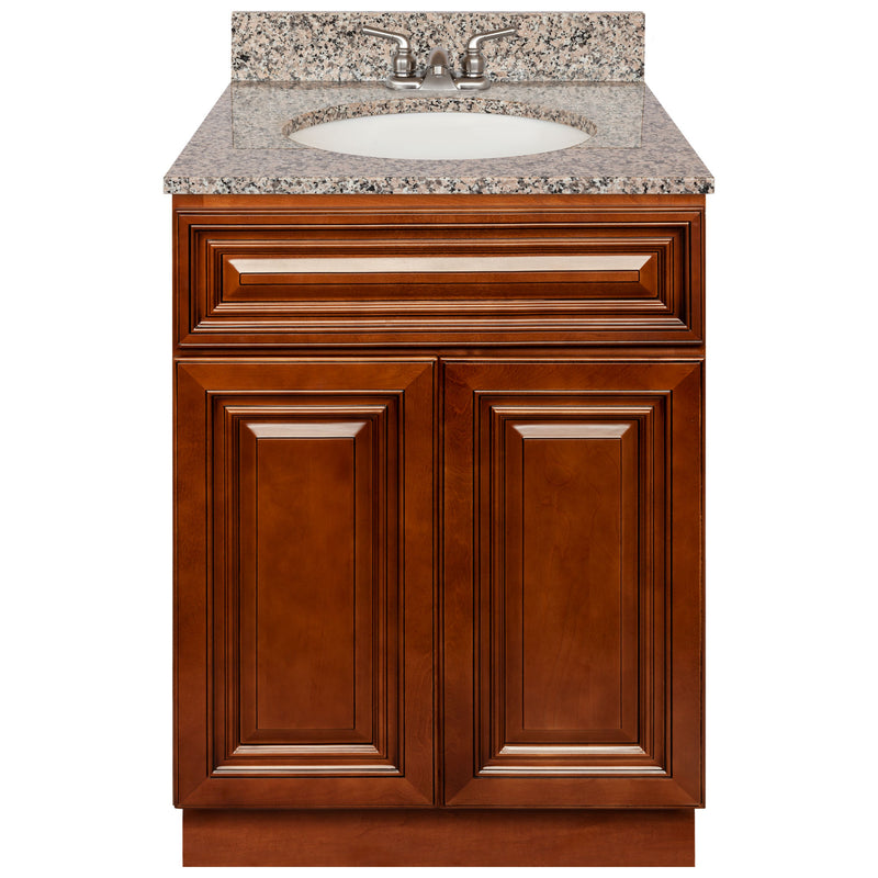 Brown Bathroom Vanity 24", Burlywood Granite Top, Faucet LB3B BU254-24GN-3B