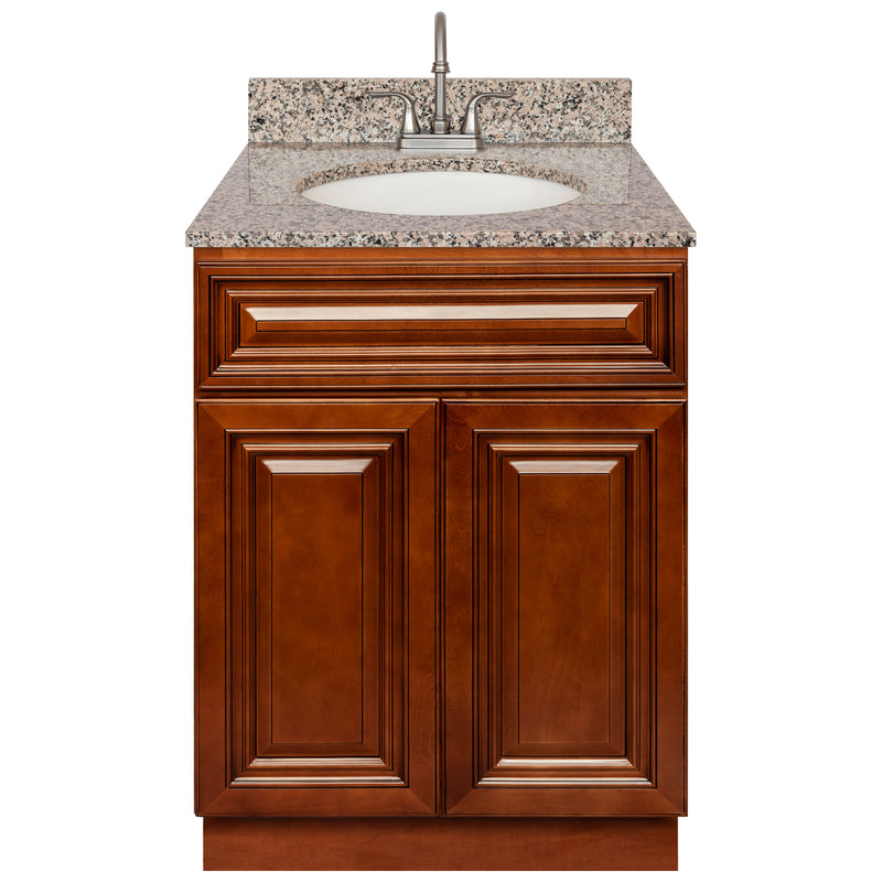 Brown Bathroom Vanity 24", Burlywood Granite Top, Faucet LB6B BU254-24GN-6B