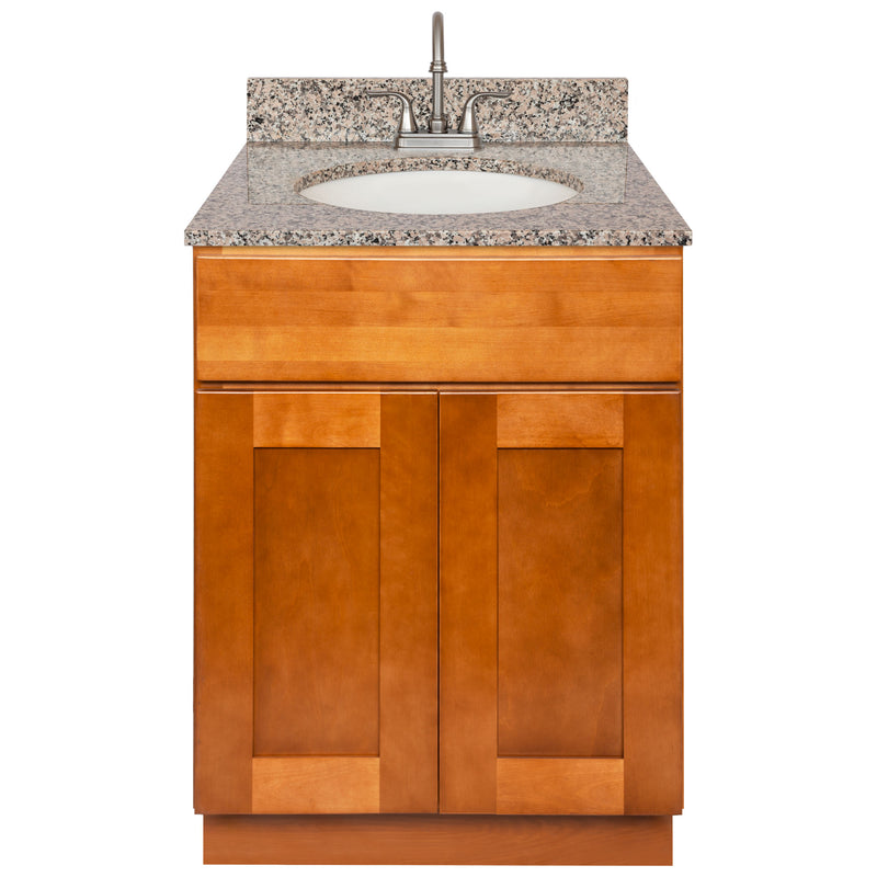 Brown Bathroom Vanity 24", Burlywood Granite Top, Faucet LB6B BU254-24NP-6B