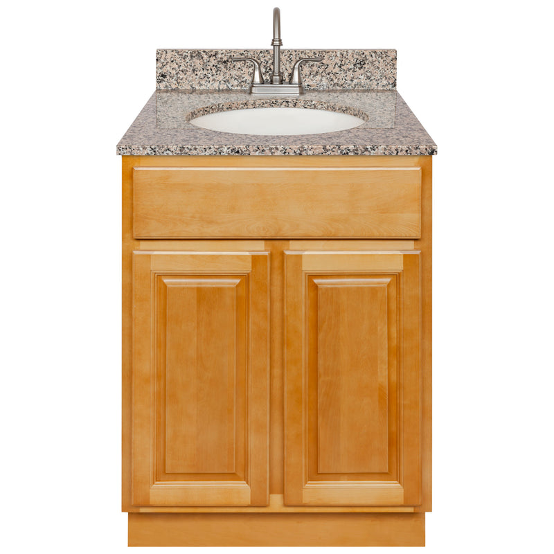 Brown Bathroom Vanity 24", Burlywood Granite Top, Faucet LB6B BU254-24RC-6B