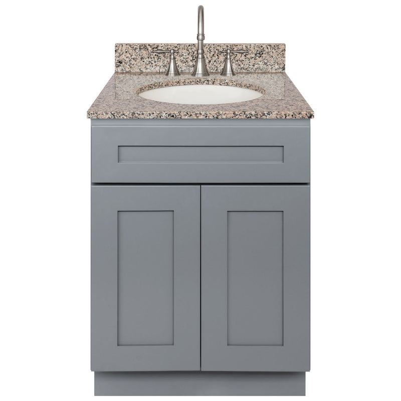 Cherry Bathroom Vanity 24", Burlywood Granite Top, Faucet LB7B BU258-24CG-7B