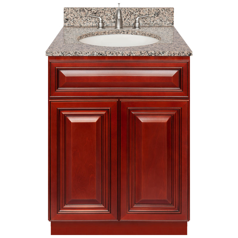 Cherry Bathroom Vanity 24", Burlywood Granite Top, Faucet LB4B BU258-24CH-4B