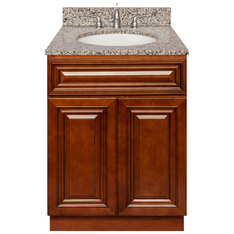 Brown Bathroom Vanity 24", Burlywood Granite Top, Faucet LB4B BU258-24GN-4B