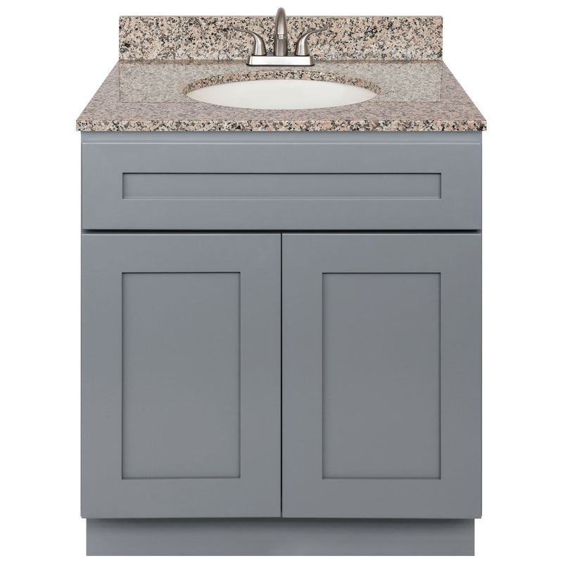 Cherry Bathroom Vanity 30", Burlywood Granite Top, Faucet LB5B BU314-30CG-5B