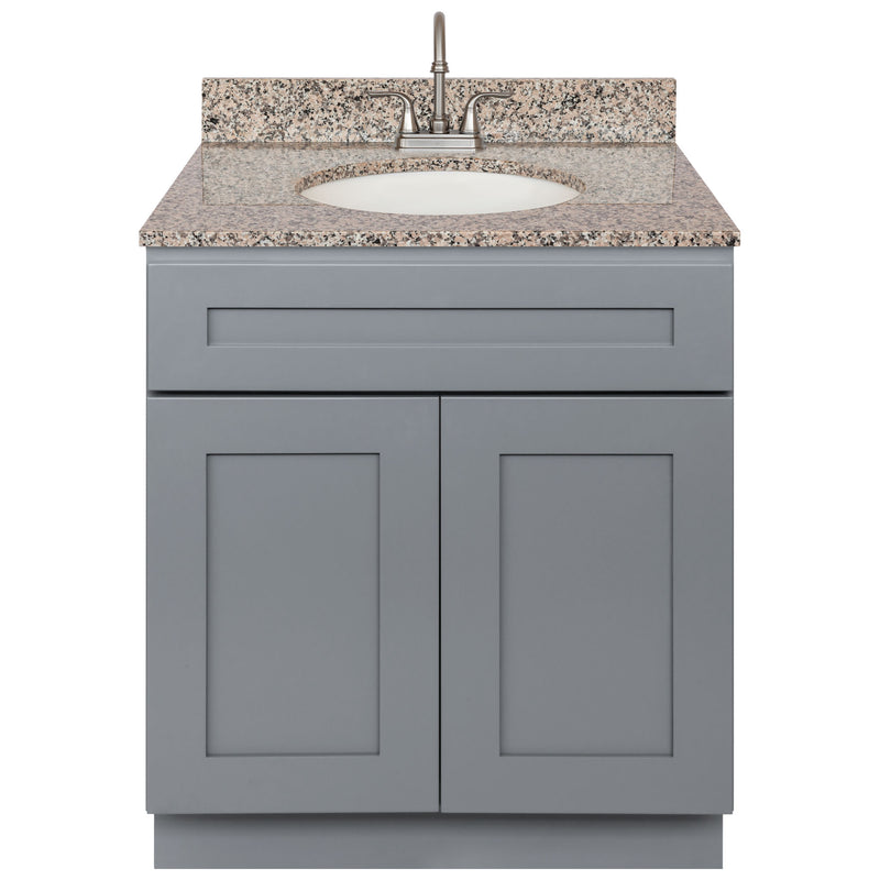 Cherry Bathroom Vanity 30", Burlywood Granite Top, Faucet LB6B BU314-30CG-6B