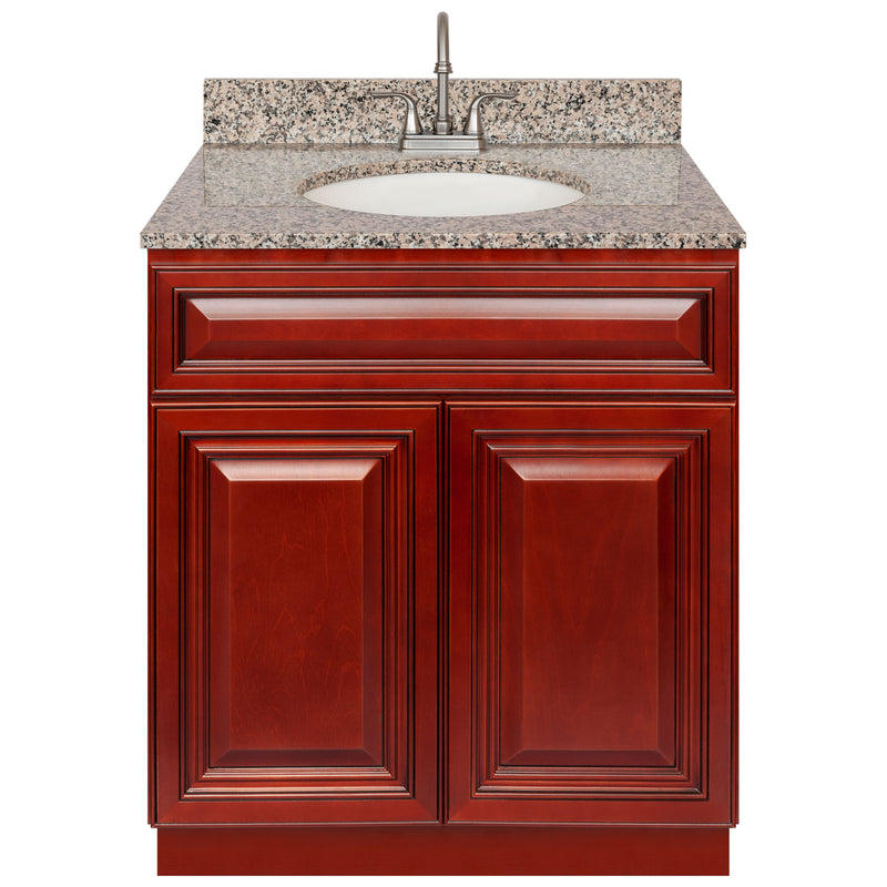 Cherry Bathroom Vanity 30", Burlywood Granite Top, Faucet LB6B BU314-30CH-6B