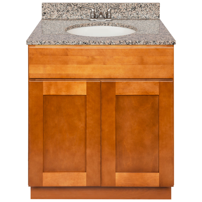 Brown Bathroom Vanity 30", Burlywood Granite Top, Faucet LB3B BU314-30NP-3B