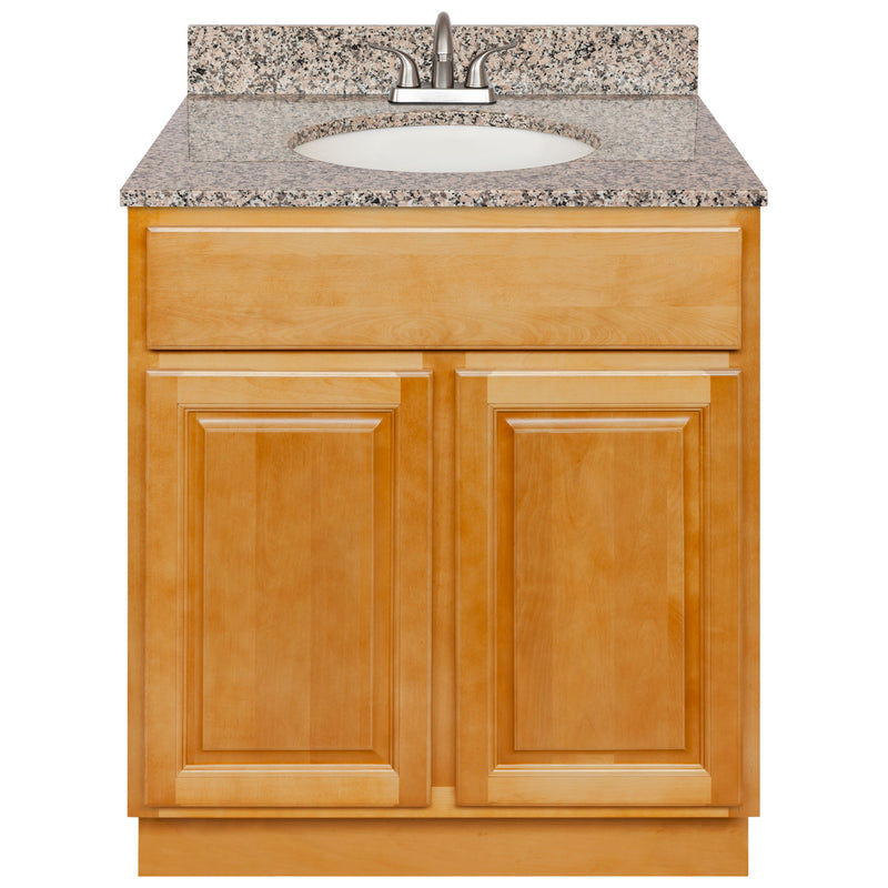 Brown Bathroom Vanity 30", Burlywood Granite Top, Faucet LB5B BU314-30RC-5B