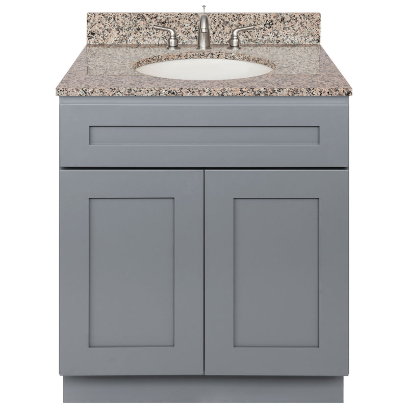 Cherry Bathroom Vanity 30", Burlywood Granite Top, Faucet LB4B BU318-30CG-4B