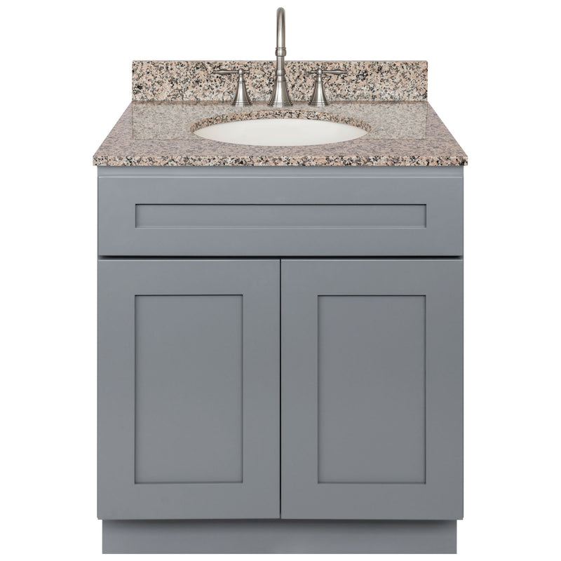 Cherry Bathroom Vanity 30", Burlywood Granite Top, Faucet LB7B BU318-30CG-7B