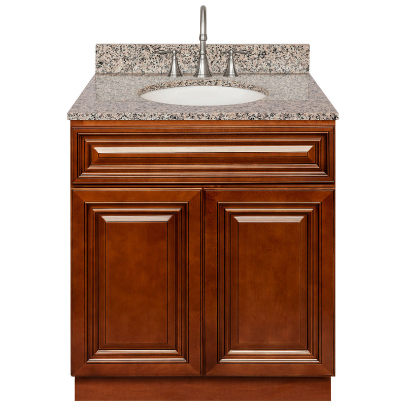 Brown Bathroom Vanity 30", Burlywood Granite Top, Faucet LB7B BU318-30GN-7B