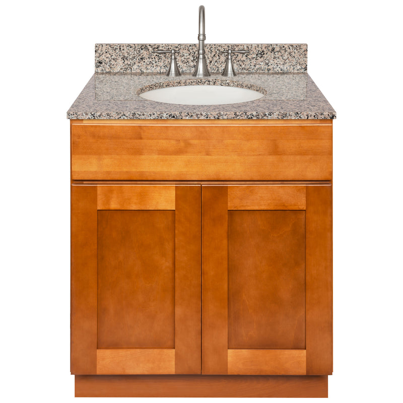 Brown Bathroom Vanity 30", Burlywood Granite Top, Faucet LB7B BU318-30NP-7B