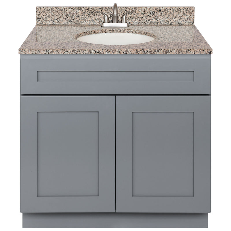 Cherry Bathroom Vanity 36", Burlywood Granite Top, Faucet LB5B BU374-36CG-5B