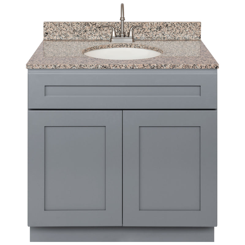 Cherry Bathroom Vanity 36", Burlywood Granite Top, Faucet LB6B BU374-36CG-6B