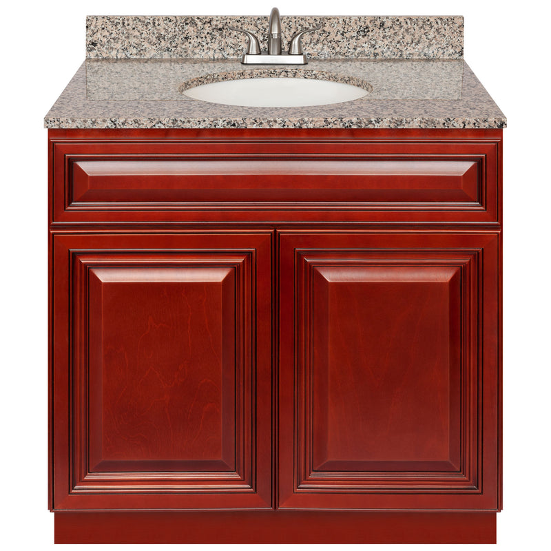 Cherry Bathroom Vanity 36", Burlywood Granite Top, Faucet LB5B BU374-36CH-5B