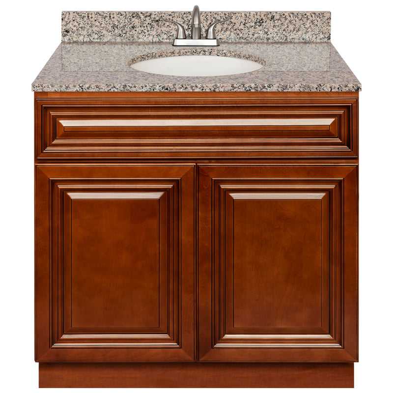 Brown Bathroom Vanity 36", Burlywood Granite Top, Faucet LB5B BU374-36GN-5B