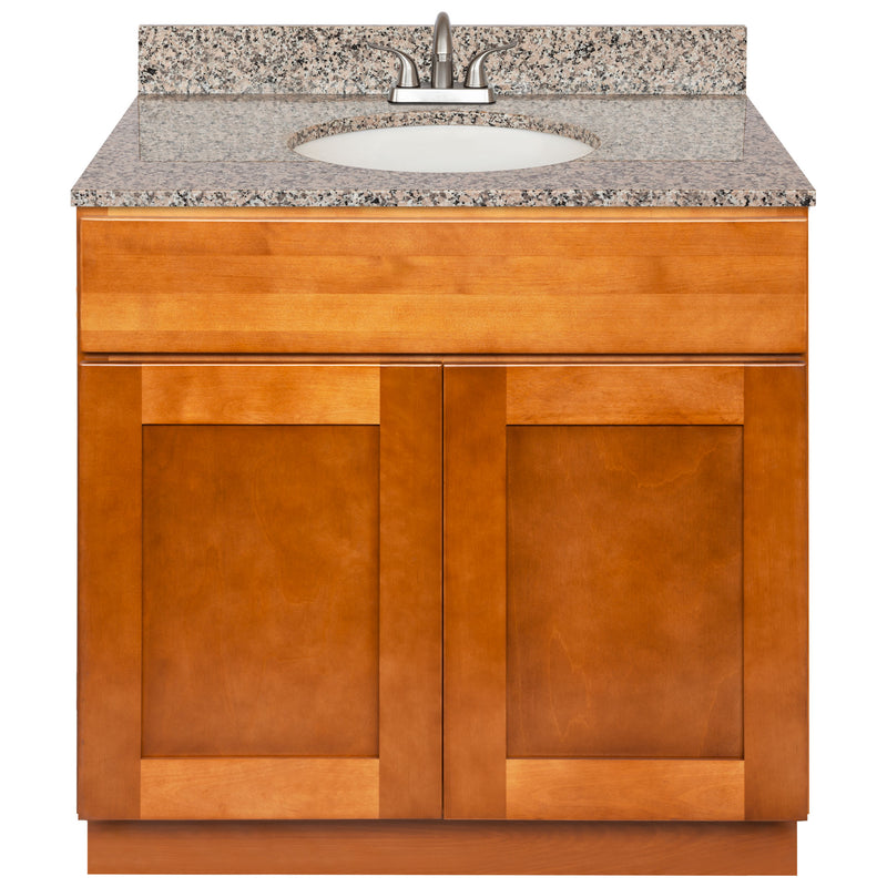 Brown Bathroom Vanity 36", Burlywood Granite Top, Faucet LB5B BU374-36NP-5B