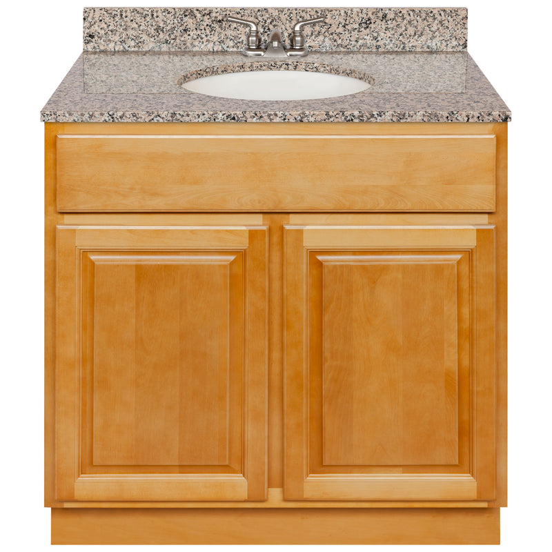 Brown Bathroom Vanity 36", Burlywood Granite Top, Faucet LB3B BU374-36RC-3B