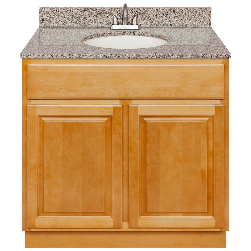 Brown Bathroom Vanity 36", Burlywood Granite Top, Faucet LB5B BU374-36RC-5B