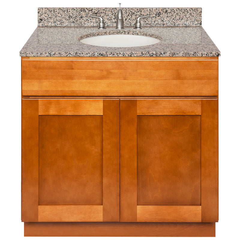 Brown Bathroom Vanity 36", Burlywood Granite Top, Faucet LB4B BU378-36NP-4B