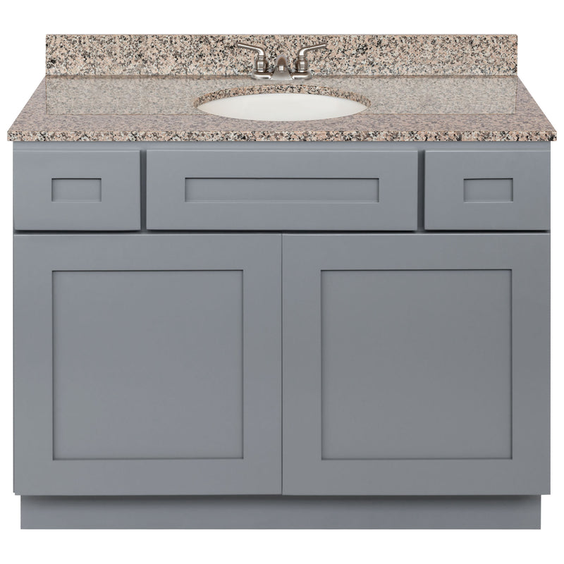 Cherry Bathroom Vanity 42", Burlywood Granite Top, Faucet LB3B BU434-42CG-3B