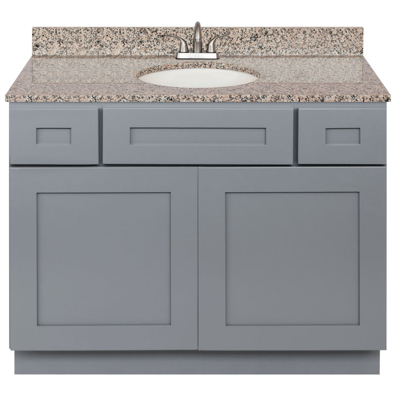 Cherry Bathroom Vanity 42", Burlywood Granite Top, Faucet LB5B BU434-42CG-5B