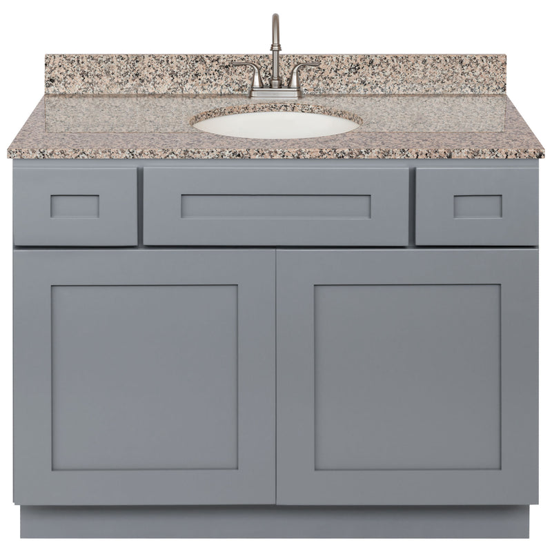 Cherry Bathroom Vanity 42", Burlywood Granite Top, Faucet LB6B BU434-42CG-6B