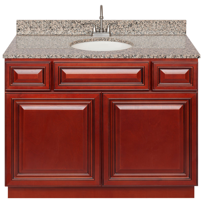 Cherry Bathroom Vanity 42", Burlywood Granite Top, Faucet LB6B BU434-42CH-6B