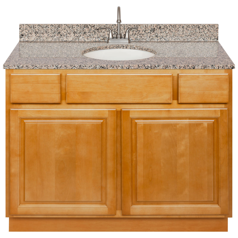 Brown Bathroom Vanity 42", Burlywood Granite Top, Faucet LB6B BU434-42RC-6B