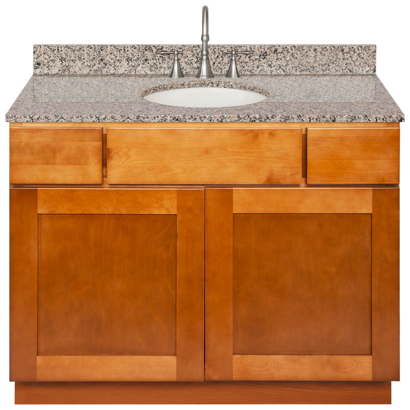 Brown Bathroom Vanity 42", Burlywood Granite Top, Faucet LB7B BU438-42NP-7B