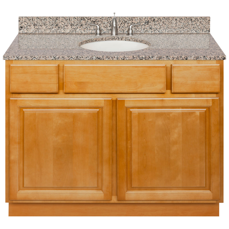 Brown Bathroom Vanity 42", Burlywood Granite Top, Faucet LB4B BU438-42RC-4B