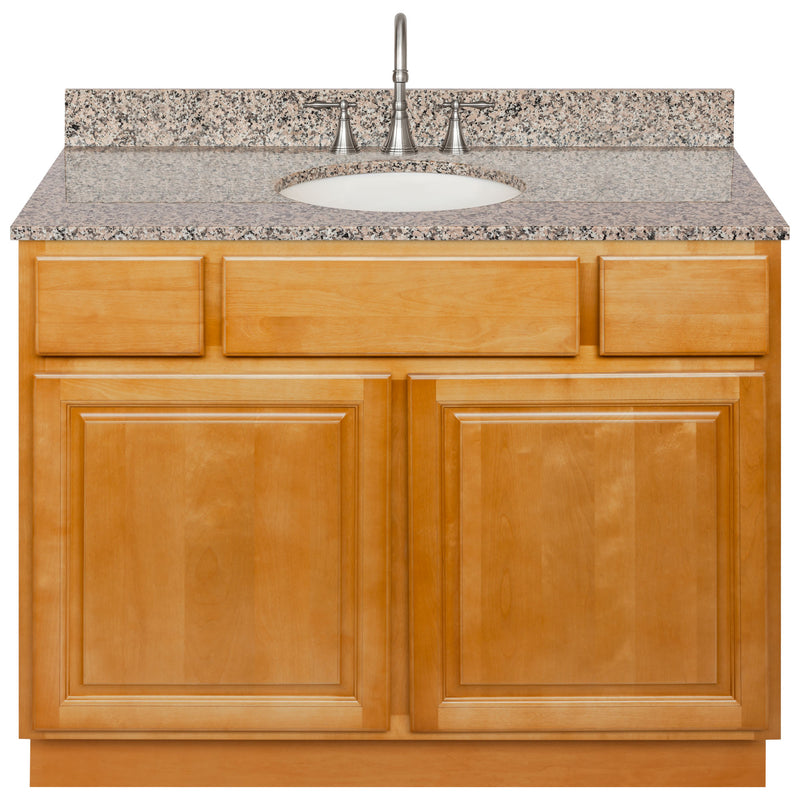 Brown Bathroom Vanity 42", Burlywood Granite Top, Faucet LB7B BU438-42RC-7B