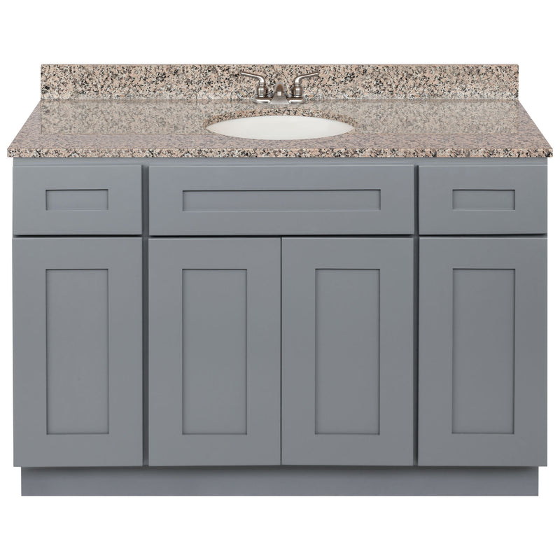 Cherry Bathroom Vanity 48", Burlywood Granite Top, Faucet LB3B BU494-48CG-3B