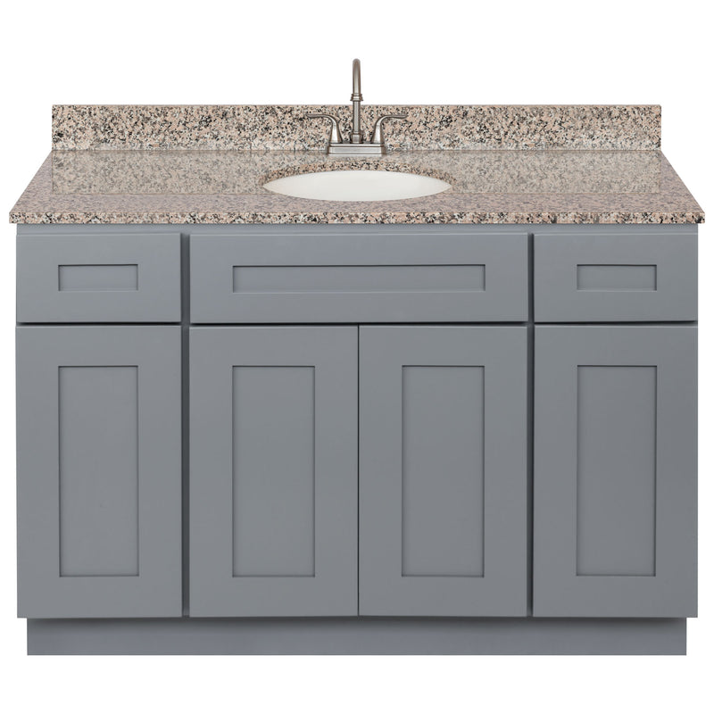 Cherry Bathroom Vanity 48", Burlywood Granite Top, Faucet LB6B BU494-48CG-6B