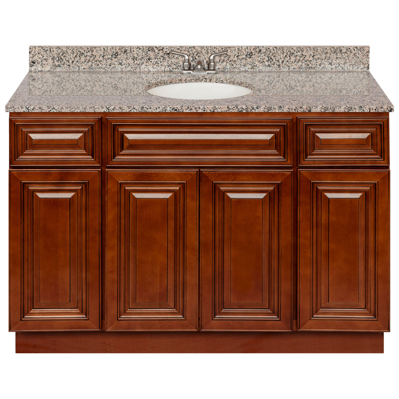 Brown Bathroom Vanity 48", Burlywood Granite Top, Faucet LB3B BU494-48GN-3B