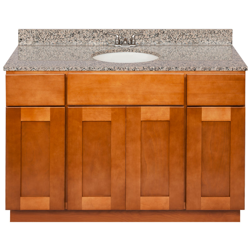 Brown Bathroom Vanity 48", Burlywood Granite Top, Faucet LB3B BU494-48NP-3B