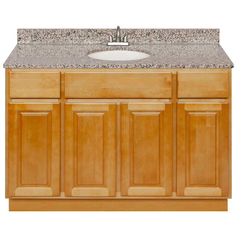 Brown Bathroom Vanity 48", Burlywood Granite Top, Faucet LB5B BU494-48RC-5B