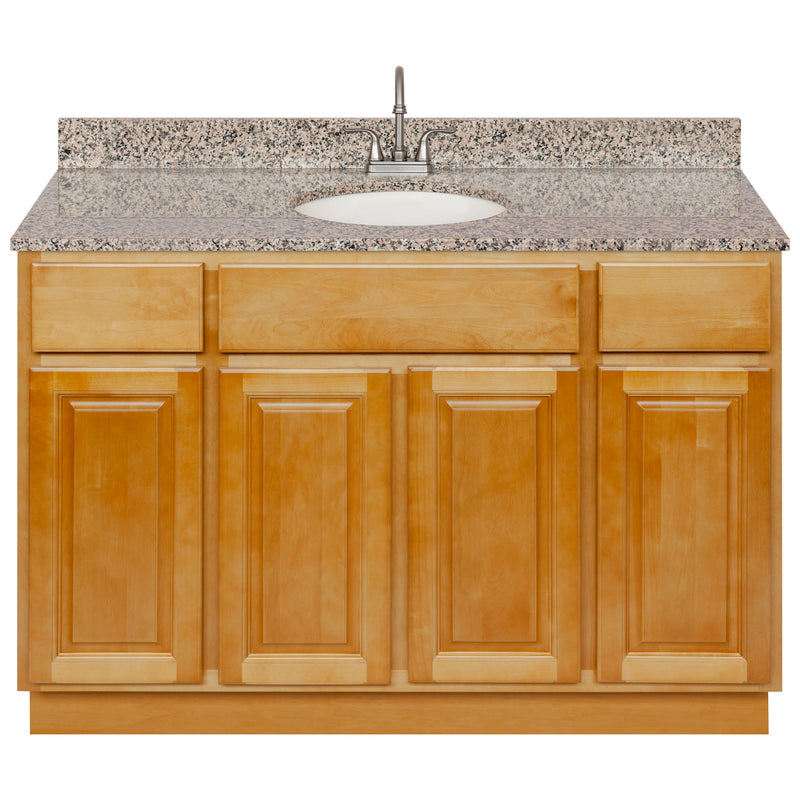 Brown Bathroom Vanity 48", Burlywood Granite Top, Faucet LB6B BU494-48RC-6B