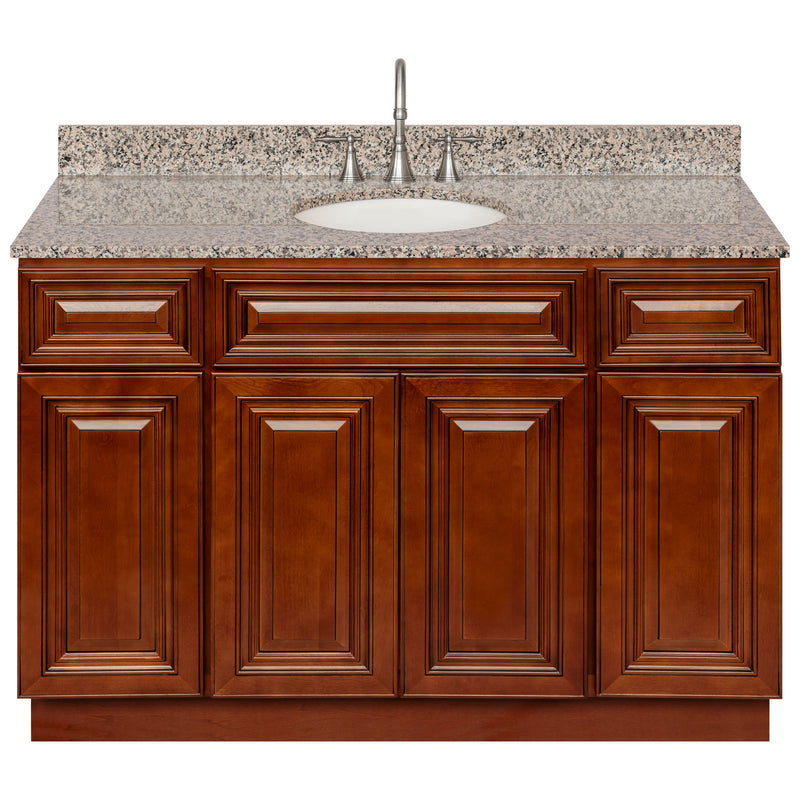 Brown Bathroom Vanity 48", Burlywood Granite Top, Faucet LB7B BU498-48GN-7B