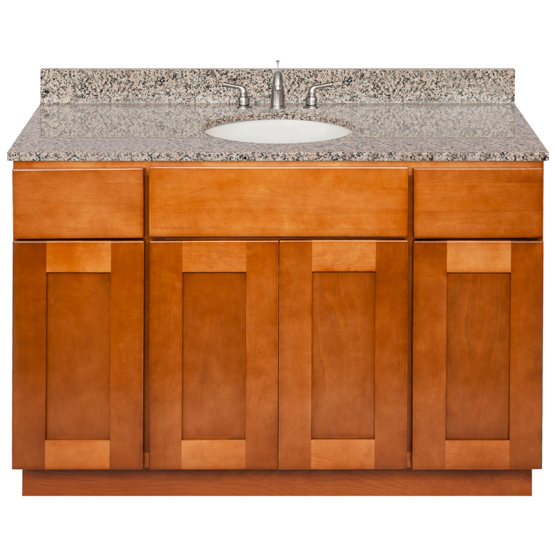 Brown Bathroom Vanity 48", Burlywood Granite Top, Faucet LB4B BU498-48NP-4B