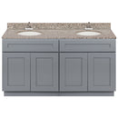 Cherry Double Bathroom Vanity 60", Burlywood Granite Top, Faucet LB5B BU614-60CG-5B