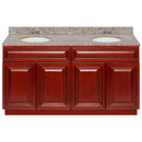 Cherry Double Bathroom Vanity 60", Burlywood Granite Top, Faucet LB3B BU614-60CH-3B