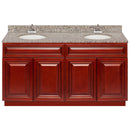 Cherry Double Bathroom Vanity 60", Burlywood Granite Top, Faucet LB5B BU614-60CH-5B