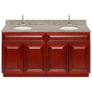 Cherry Double Bathroom Vanity 60", Burlywood Granite Top, Faucet LB6B BU614-60CH-6B